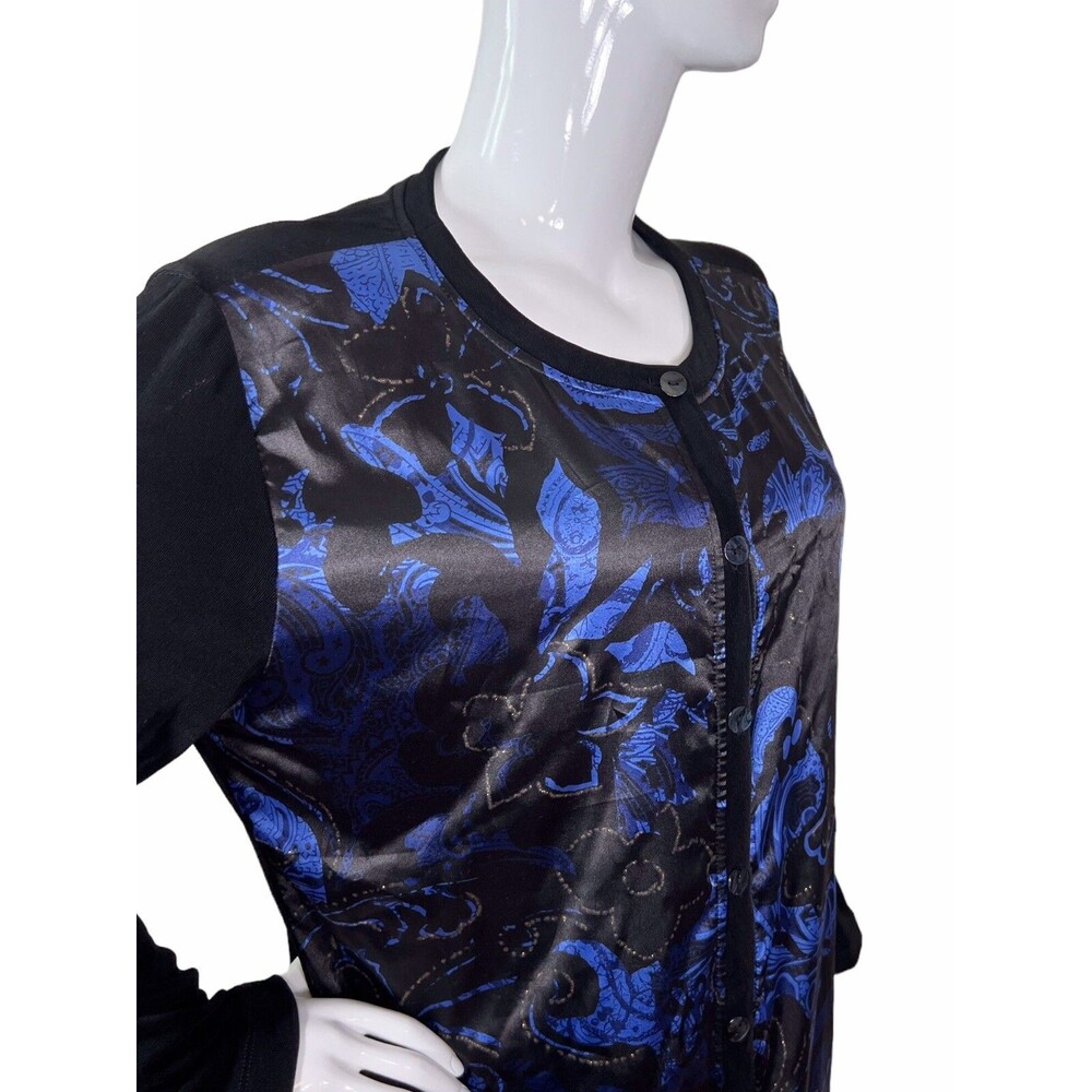 CHICO'S Travelers 3 Sz XL-16 Blue Metallic Button Up Blouse Jacket Women's - Picture 3 of 16